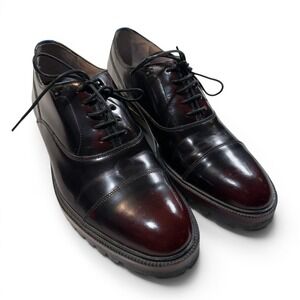 Sweeney London Baehler Mens 9 Burgundy Black Leather Lug Sole Cap Toe Oxfords